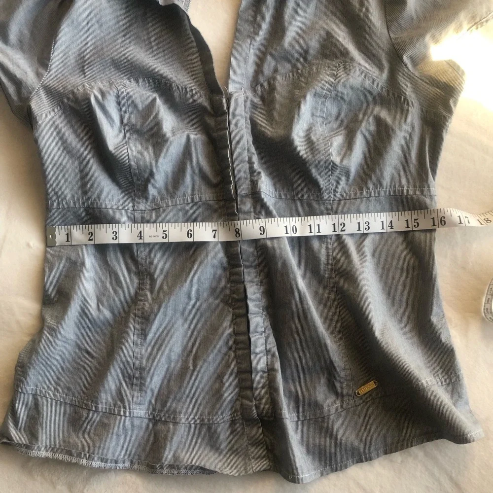 Guess Pinstripe Corset Button Up Light Blue - Picture 4 of 5